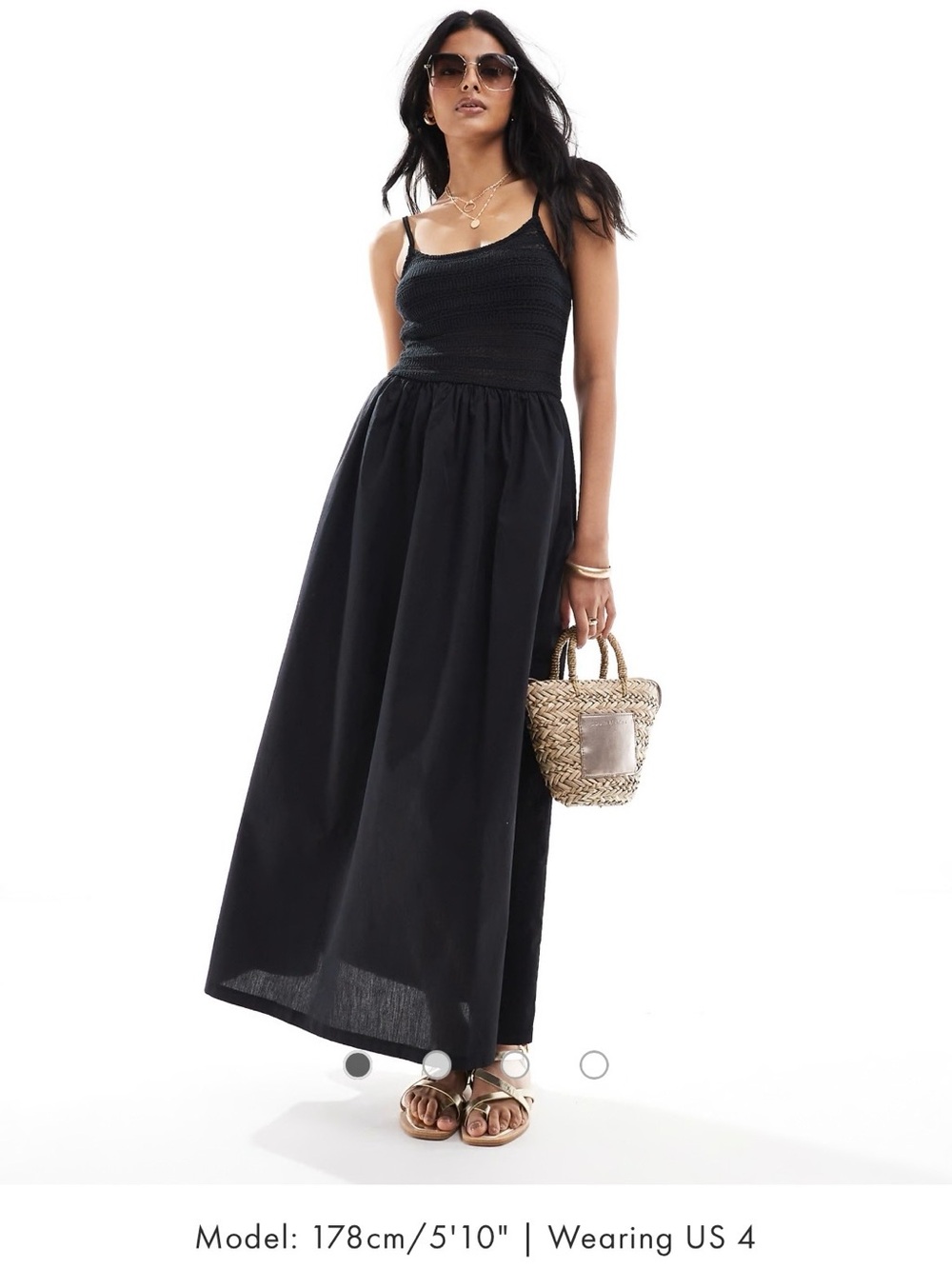 ASOS DESIGN | crochet bodice strappy maxi dress with full poplin skirt in black